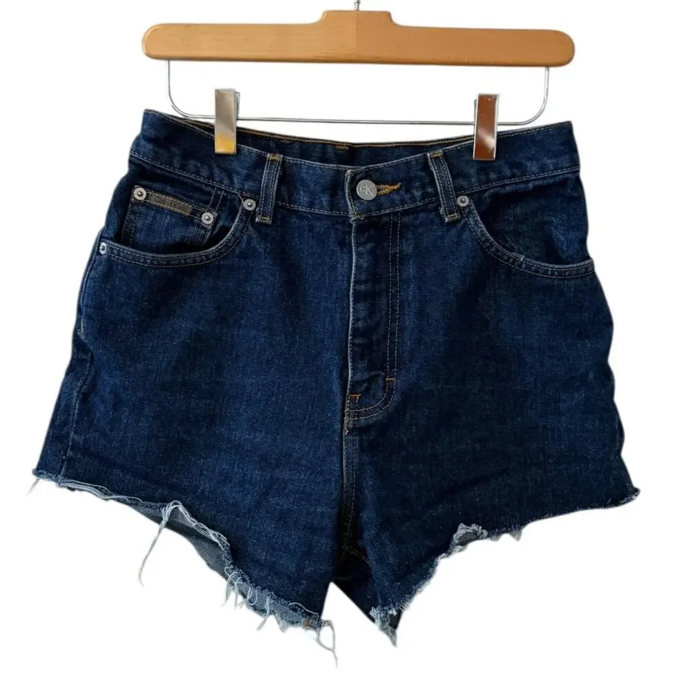 Vintage Calvin Klein High waisted Dark Wash cut off Denim Jean Shorts